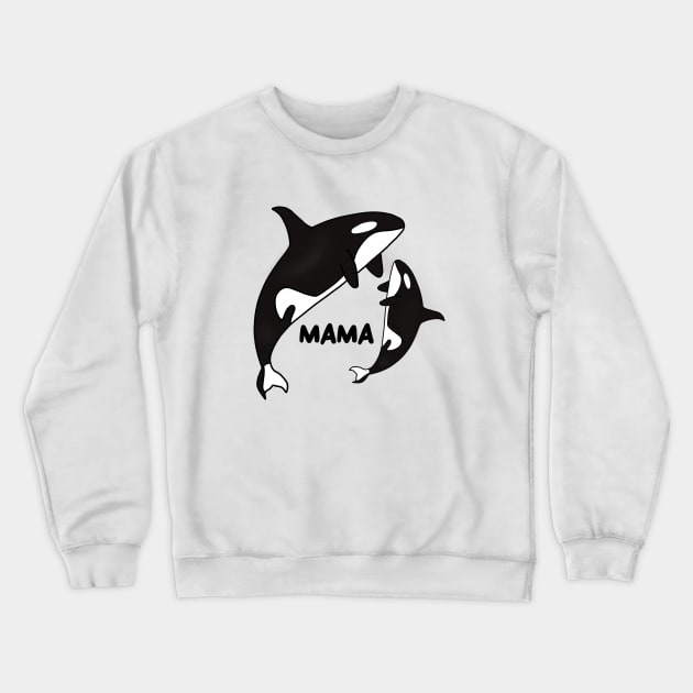 Orca Mama with Cub, Ocean Animal, Whale Crewneck Sweatshirt by dukito